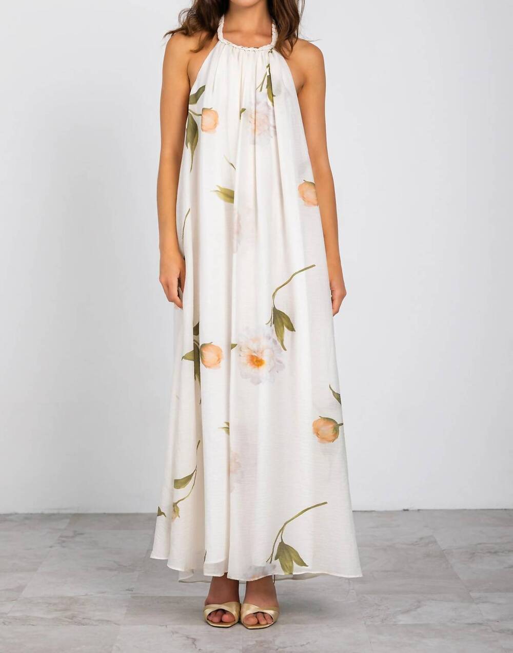 NEW LAVENDER BROWN antonella halter dress in cream/taupe